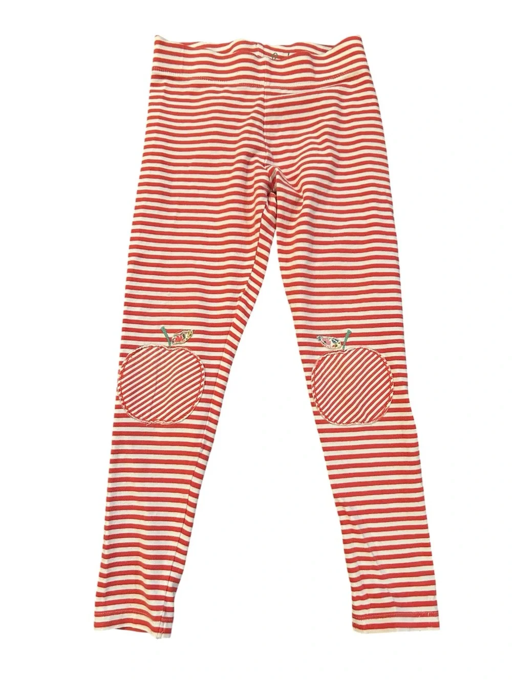 Mini Boden Red and White Stripe Leggings with Apple Knee Patches Size 7-8Y